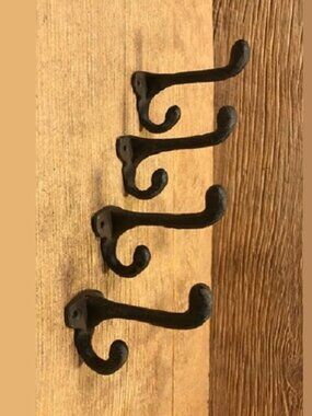 Four (4) Cast Iron Rustic Brown 2 3/4"tall Double Wall Hooks Four (4) 0170-01202